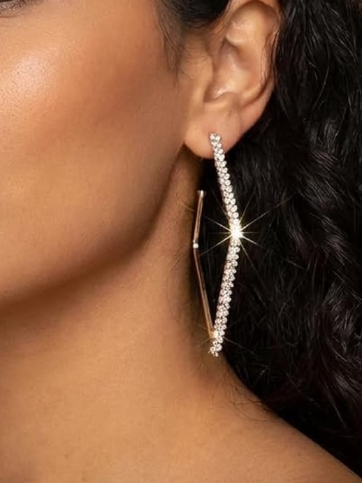 Anthropologie Gold-Tone Crystal Curve Hoop Earrings